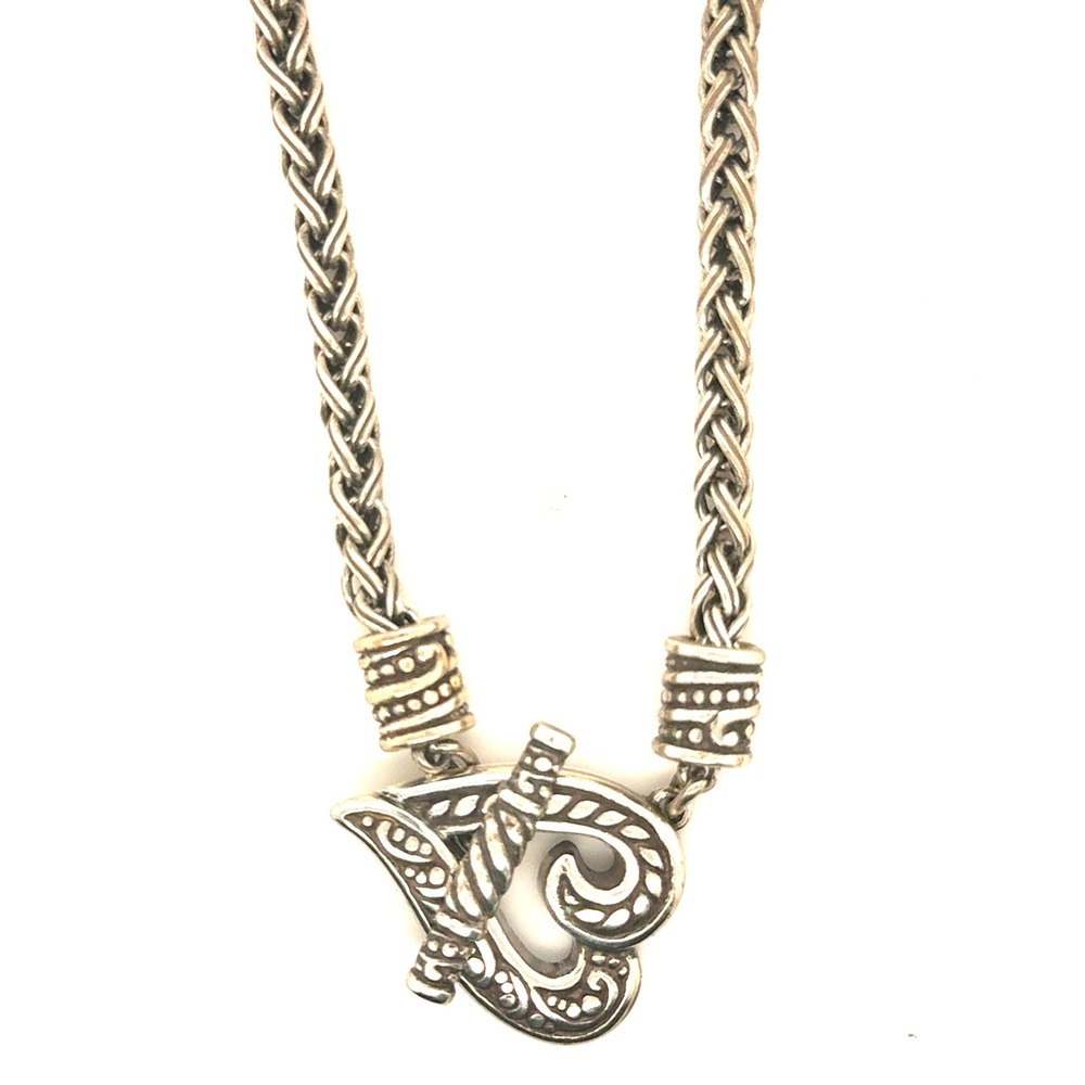 Brighton Silver Tone Braided Wheat Chain Scroll Open Heart Toggle Necklace 17"